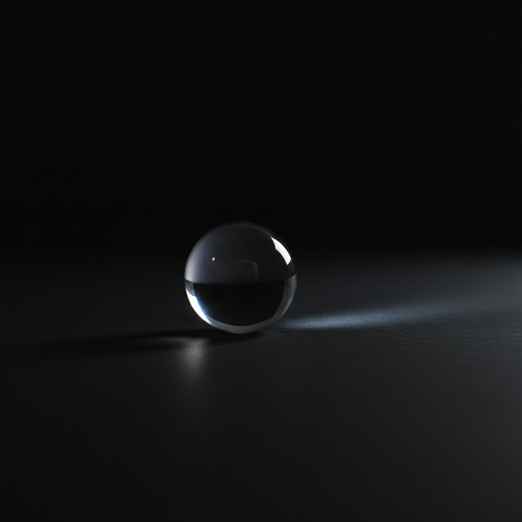 An ultra-minimalist still life of a single, hand-blown glass sphere.