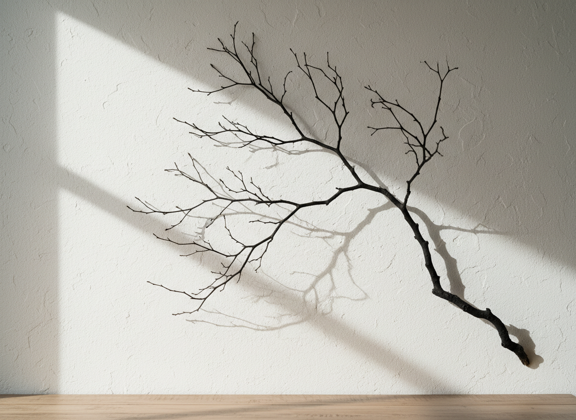 An atmospheric fine art photograph of a solitary, leafless tree branch.